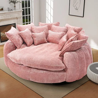 AENKYO 81" Oversized Bean Bag Chair, Large Boneless Round Deep Seat Chaise Lounge with 14 Pillows,Chenille Reading Chair for Living Room, Bedroom