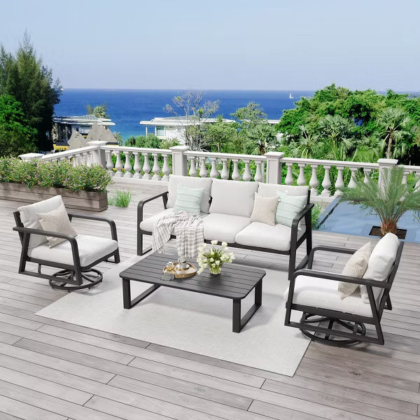 SUGOLD 4-Piece Aluminum Patio Conversation Set with Gray Cushions and Coffe Table