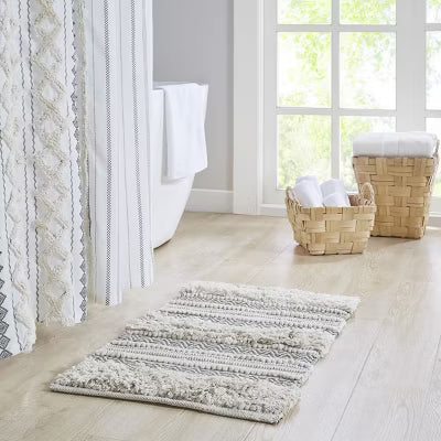 SEVOBAL Bathroom Rugs Bath Mat Rug Home Carpet Shower Mat Texture Stripe for Bathtub Side Floor Shower Room Bathroom Washable, Grey, 20"*32"*0.25"