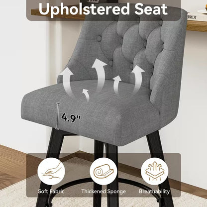 Dyonery Swivel Fabric Bar Stools, 26.8" Counter Height & 30" Bar Height, Tufted Upholstered Farmhouse Kitchen Island Chairs