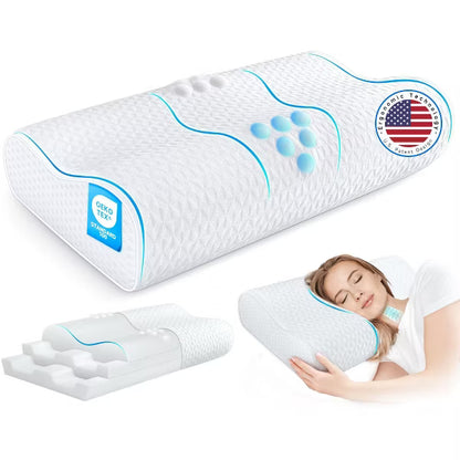 Zibroges Bed Pillow for Neck Pain Relief, Memory Foam Neck Pillow, Contour Cooling Pillow for Side Sleeper, AdjOrthopedic Sandwich Pillow