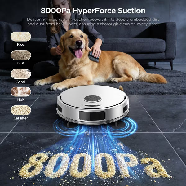 Teendow 2-in-1 Robot Vacuum and Mop Combo, 8000Pa Suction Robotic Vacuum with Smart App/Voice Control ,Self-Charging,Ideal for Hard Floor, Pet Hair