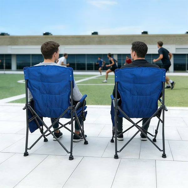 SUNSPIRE Oversized Camping Folding Chair 2-Pack, Heavy Duty XL Padded Portable Chair with Cup Holder Side Pocket for Outdoor Beach Sports Fishing Blue