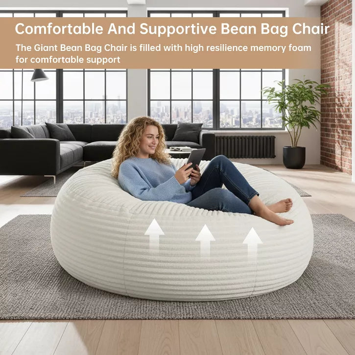 Hooseng 3.5 FT Bean Bag Chairs for Adults, Large Corduroy Bean Bag with Removable Cover, Memory Foam Filler Floor Couch for Living Room Bedroom