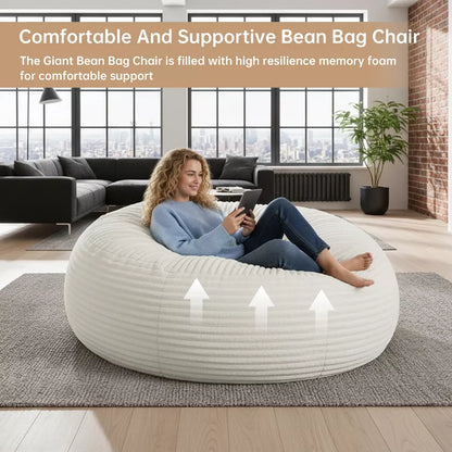 Hooseng 3.5 FT Bean Bag Chairs for Adults, Large Corduroy Bean Bag with Removable Cover, Memory Foam Filler Floor Couch for Living Room Bedroom