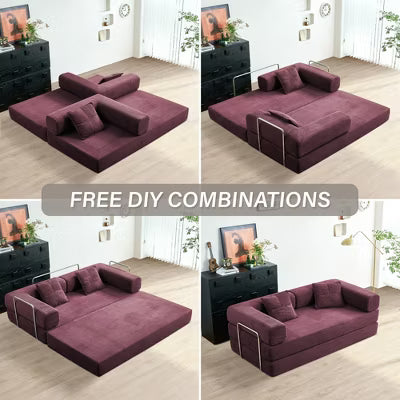 JOYRACER Convertible Sleeper Sofa Bed with 2 Pillows, Folding Mattress Couch, Removable Washable Floor Sofa for Small Spaces, Off White