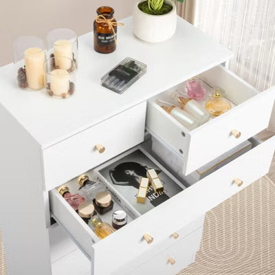 Resenkos 5 Drawer Dresser with Gold Handle, Nursery Dresser Chest Of Drawers Organizer,