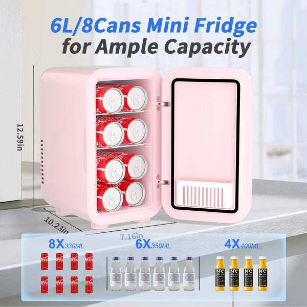 YASHE Mini Fridge, 6 Liter/8 Can 110V AC/DC Portable Thermoelectric Cooler Refrigerators for Bedroom, Skincare, Beverage, Office, Dorm Room and Car