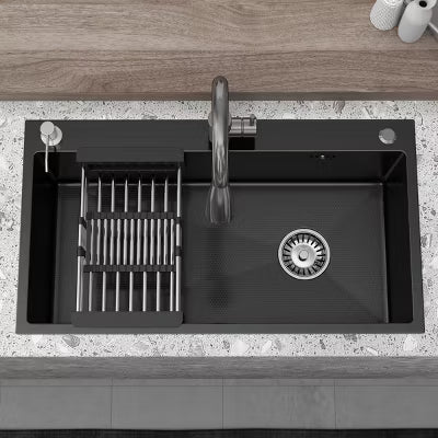 CHEVNI Black Kitchen Sink Stainless Steel Single Bowl With Faucet Drop In Top Mount