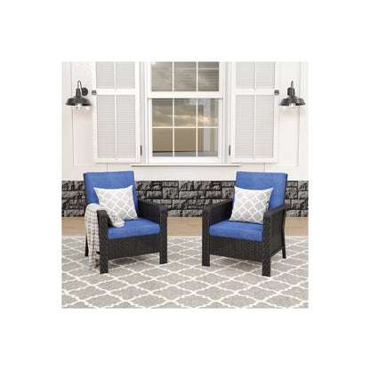 SUGOLD 2-Piece Wicker Patio Conversation Set with Blue Cushions, Outdoor Rattan Armchairs for Deck, Porch & Garden