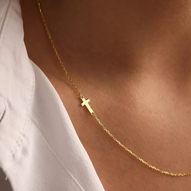 Turandoss Dainty Gold Cross Necklaces for Women Trendy, Sideway Choker Necklace, Gold Jewelry for Women, Birthday Gifts for Her, 14+2.5In Gold
