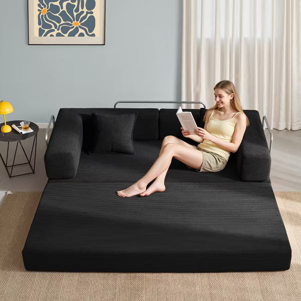JOYRACER Convertible Sleeper Sofa Bed with 2 Pillows, Folding Mattress Couch, Removable Washable Floor Sofa for Small Spaces, Off White