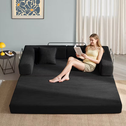 JOYRACER Convertible Sleeper Sofa Bed with 2 Pillows, Folding Mattress Couch, Removable Washable Floor Sofa for Small Spaces, Off White