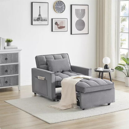 ELJGET 3 in 1 Convertible Soft Cushion Sofa Pull Bed for Single, Adjustable Sleeper Chair Bed for Office, Living Room, Gray