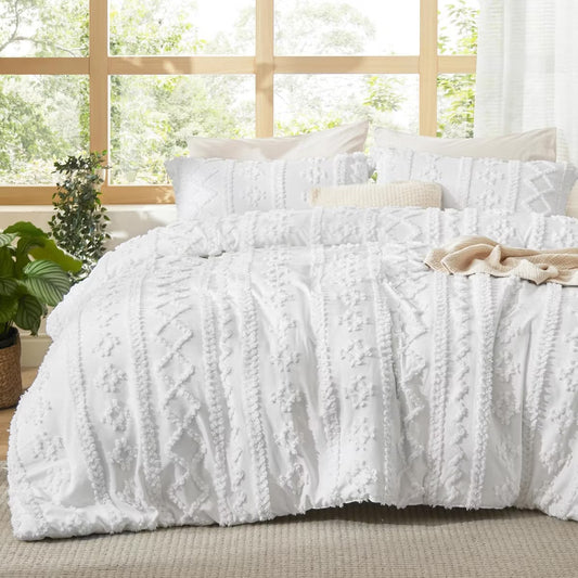 2/3Pcs Tufted Boho Farmhouse Shabby Chic Embroidery Comforter Bedding Set - Bedsure