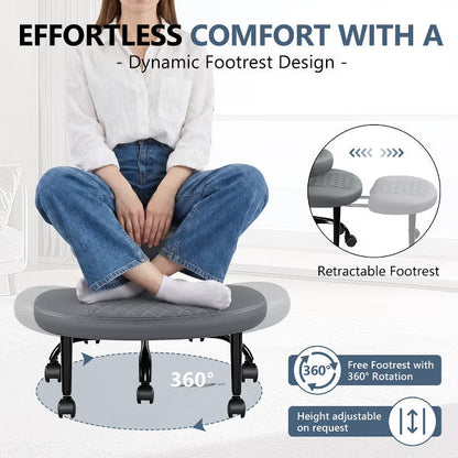 KERDOM Ergonomic Cross Desk chair, Height Adjustable Meditation Office Chair, 360° Swivel with Retractable Footrest, ADHD Chair,Gray