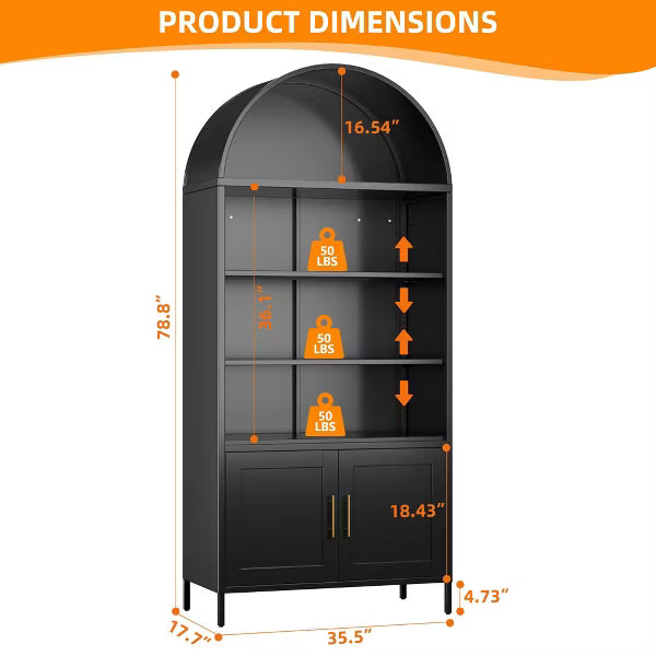 SUXXAN Metal Arched Bookshelf, Accent Arch Kitchen Pantry Cabinet With Drawer,Assembly Required