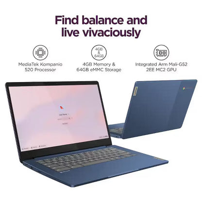 Lenovo - IdeaPad Slim 3 Chromebook 14" Full HD Laptop - MediaTek Kompanio 520 - 4GB Memory - 64GB eMMC - Abyss Blue