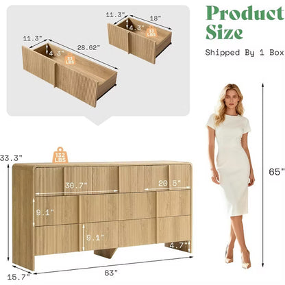 AMERLIFE Fluted Modern Chest Dresser with Pine Handles, Rounded Corners & Anti-Tip, 48" Tall Wood Storage Organizer for Living Room