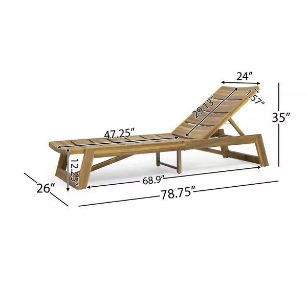 Wooakway Modern Rustic 79"L Slatted Acacia Wood Patio Chaise Lounge with Adjustable Reclining Backrest for Poolside Yard Terrace Deck Balcony Lawn