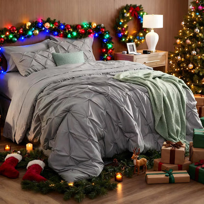 Bedsure Comforter Set – Solid Diamond Pintuck Design Bedding, GentleSoft™ Pintuck Bed Set Gift for Family, Pinch Pleat All Season Comforter with Sheet