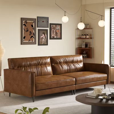 Gaoyangjiaju 86.61 Inch Leather Sofa with Solid Wood Frame