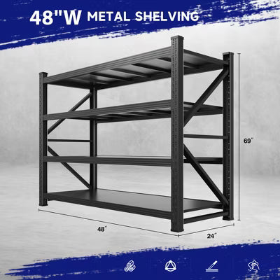 Mlezan Heavy Duty Shelves: 3000/5000 LBS Capacity, Black Metal Adjustable Storage for Garage or Warehouse. 48"W/71"W Industrial Shelving Unit.