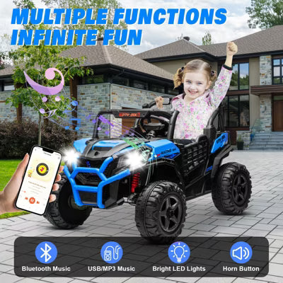 JOYRACER 24V Ride on Truck Toys w/ Remote Control, 2 Seater 400W Electric Powered Ride on w/ Dump Bed, 3 Speeds, Shovel & Bluetooth/Music