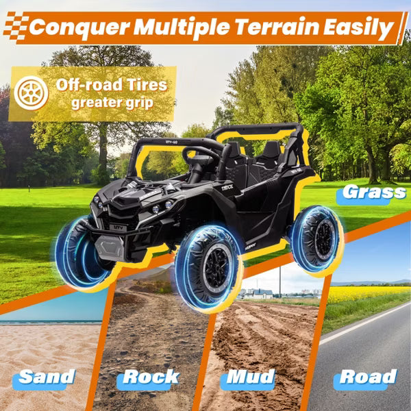 JOYRACER 24 Volt 4X4 Ride on Toys with 2 Seat, 600W Power UTV Car 4 Wheeler for Big Kids with Remote Control, Storage, 3 Speeds, Bluetooth Music