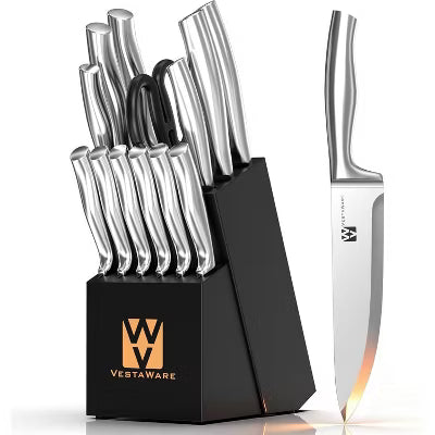 Knife Block Set, Razor-Sharp Kitchen Knife Sets, Stainless Steel Knife Set with Block, 14 Pieces Knives Set for Kitchen, Dishwasher Safe, Black