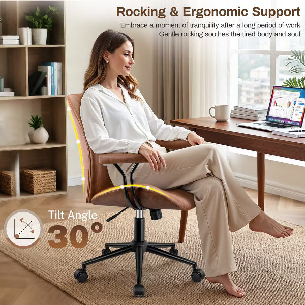 Leather Office Chair with Removable Armrests, Mid Back Ergonomic Desk Chair with Lumbar Support, Adjustable Height Rocking Swivel Executive Chair