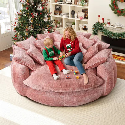 AENKYO 81" Oversized Bean Bag Chair, Large Boneless Round Deep Seat Chaise Lounge with 14 Pillows,Chenille Reading Chair for Living Room, Bedroom