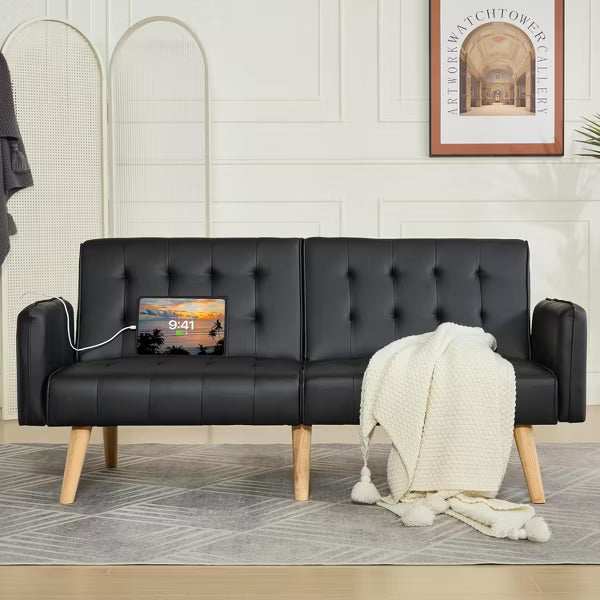 TYBOATLE 65 inch Convertible Velvet Futon Sofa Bed, Modern Upholstered Couch with USB, Folding Loveseat for Small Space, Apartment, Office