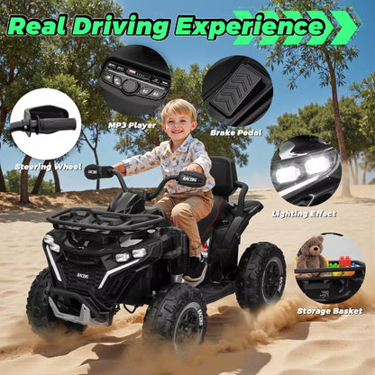 JOYRACER 24V 7Ah Kids Ride-On ATV Quad with Bluetooth, Music, USB & MP3 Port, Electric 4-Wheeler Toys Cars for Outdoor Adventure