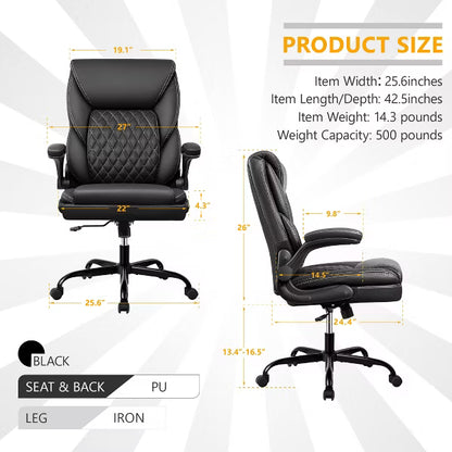 KERDOM Executive Office Chair, PU Leather Office Chair Upholstered, Adjustable Computer Task Chair With Tilt, Black