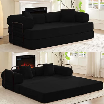 Mjkone Convertible Pull Out Sleeper Sofa Bed with Pillows&Movable armrest,Folding Mattress Couch, Removable Washable Floor Sofa