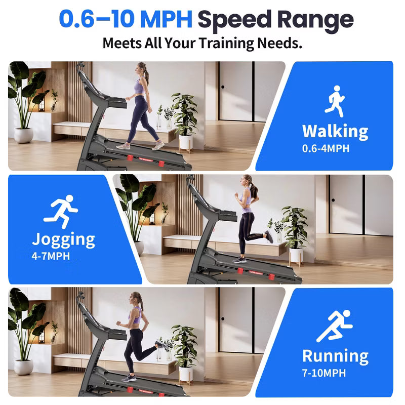 5HP Foldable Treadmill for Home w/ 15% Auto Incline, 400lbs Capacity, 10MPH Portable Treadmill, 64+7 Programs, Personalized Workout with APP
