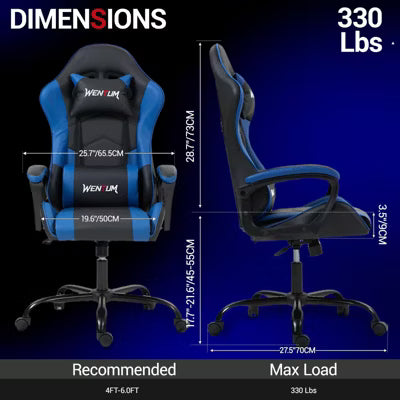 Bosmiller Ergonomic Gaming Chair Racing Style Office Chair, Computer Desk Chair, Swivel PU Leather PC Gamer Chair, Blue