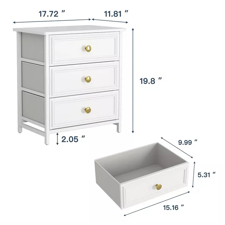 CIPACHO 2 Piece White 20 Tall 3 Drawer Nightstand Set Ideal for Living Room to Organize Small Essentials and Brighten Your Space