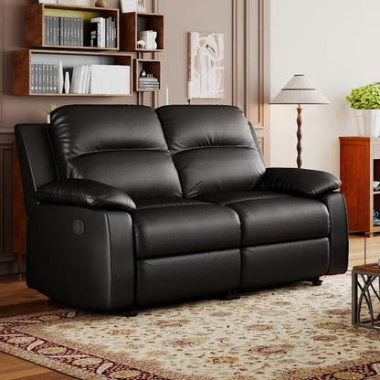 KERDOM 2-Seater Manual Recliner Loveseat, PU Leather Reclining Sofa, Double Reclining Couch for Living Room，Black