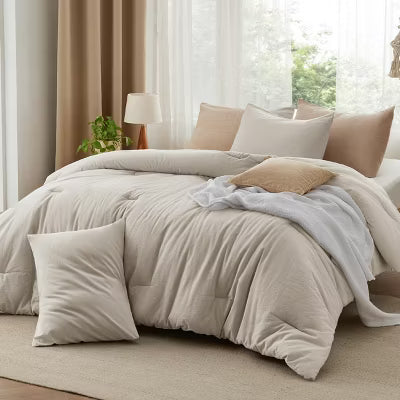 Cotton Fabric with Microfiber Inner Fill 3 Pcs King Size Comforter Set for All Seasons Linen - Bedsure
