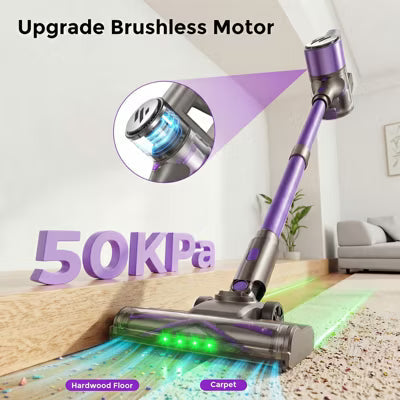 Teendow Cordless Vacuum Cleaner50KPa Lightweight Stick Vacuum, 300W Brushless Motor,Self-Standing Design,Hardwood Floor Vacuum for Pet Hair,Carpet