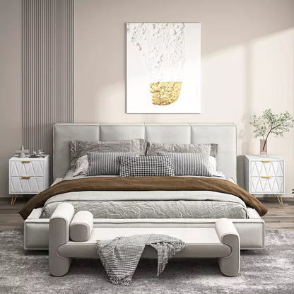 CIPACHO 2 White Modern Bedroom Night Stands with 2 Drawers Wood & Golden Metal Legs Also for Living Room