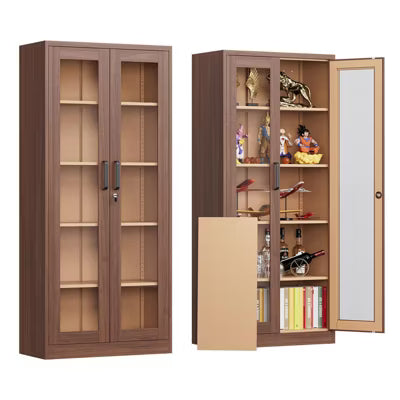 Mlezan Display Cabinet: Glass Doors, 4 Adjustable Shelves, Locking Case. Ideal for Home, Office, or Clinic. Assembly Required.