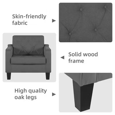 TYBOATLE Living Room Modern Accent Chair set of 2, Upholstered Side Chair Reading Chairs with Padded Cushion, Dark Gray