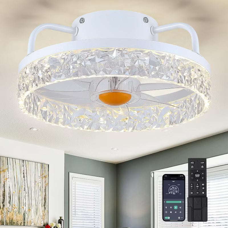 13 and 16 inch Modern Flush Mount LED Ceiling Fan Light,Cute little Fan for Small Room