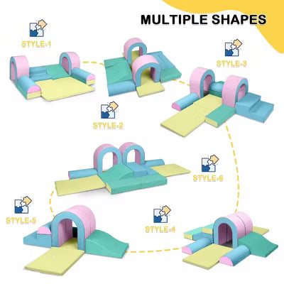 TODECARE 10-Piece Soft Foam Climbing Blocks for Toddlers with Crawling and Sliding Play, Blue&Green