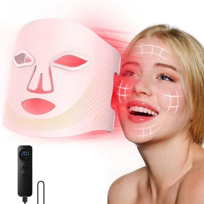 Morfone 4-mode LED facial red light therapy lamp. Portable care set with remote control, suitable for home and travel skin therapy£¨Pink£©