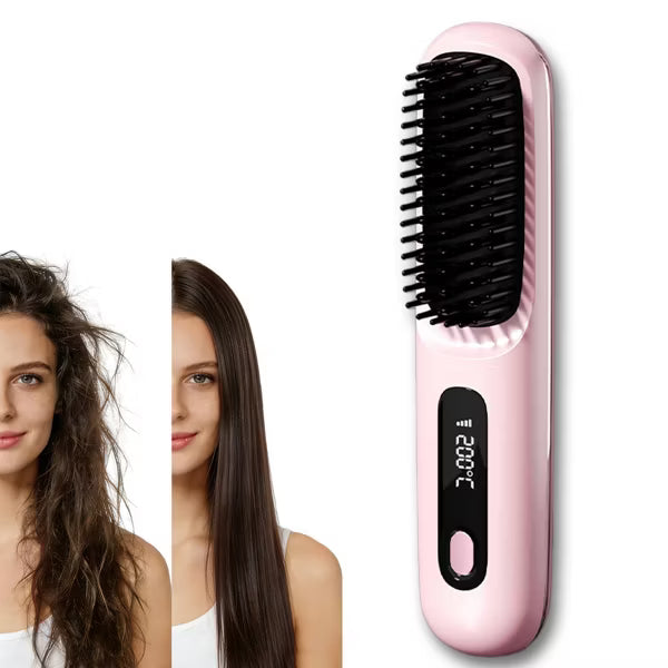 Dryhsip Portable Straightener Brushs for Travel,with LCD Temperature Display,Fast Heating Cordless Mini Hair Brushs Styling Tools
