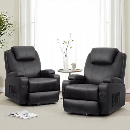 KERDOM Power Lift Recliner Chair for Elderly, PU Leather Electric Recliner with 360° Swivel Base, Cup Holders & Side Pockets,Black